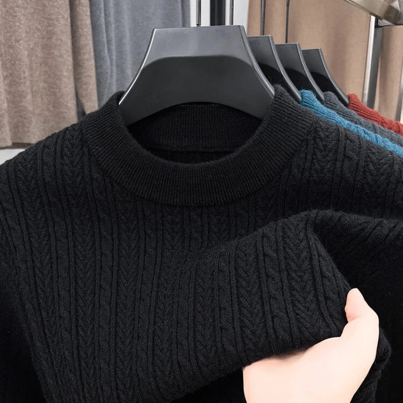 Men's Autumn and Winter Warm Turtleneck O-Neck Sweater, Thickened Slim-Fit Bottoming Shirt, Fine knitted Sweater Sizes M-4XL