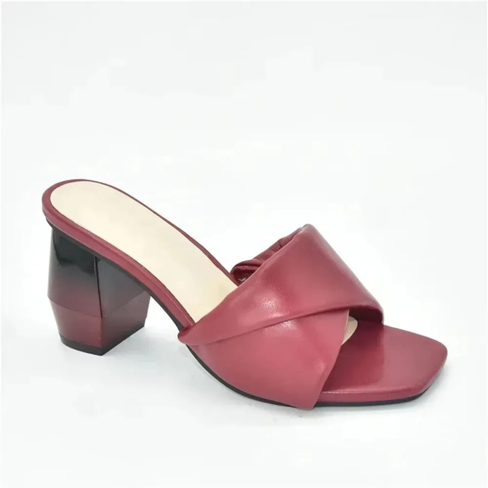 Italian Ladies Shoes Nigerian Women Shoes Pu Leather Sling Back Slipper for Party Open Toe Pumps High Heels Sexy Ladies