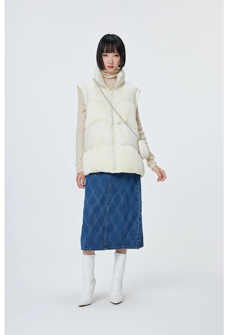 Women's Down Vest Loose Stand Collar, Solid Colour Duck Down, Sleeveless Jacket Basics Commuter For Ladies