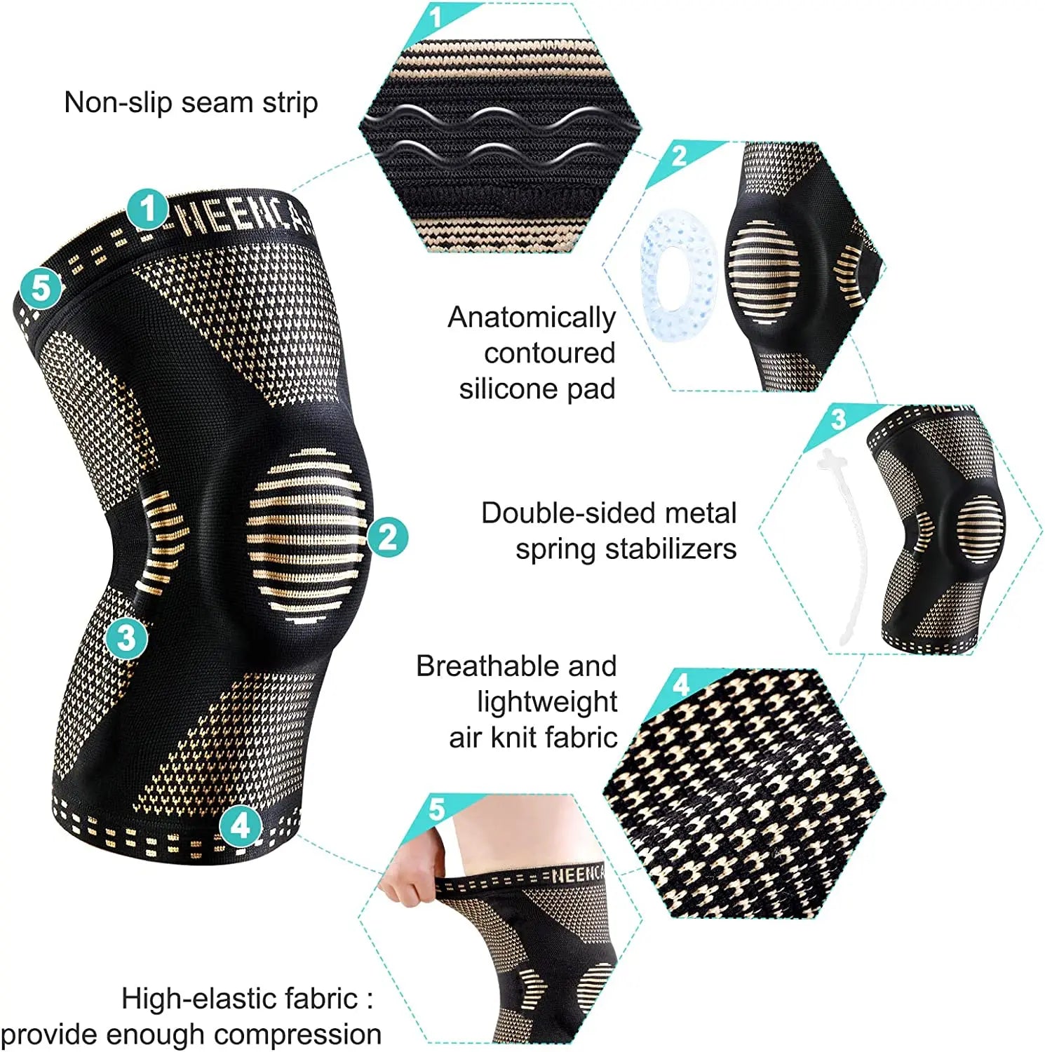 Copper Knee Brace And Support With Patella Gel Pad & Side Stabilizers For Knee Pain Support, Arthritis, ACL, & Joint Pain Relief