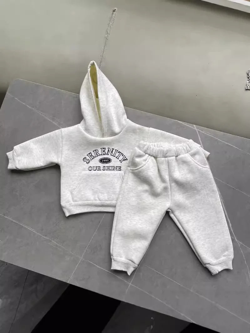 2025 Autumn Winter New Baby Letter Print Hooded Sweatshirt + Sweat Pants 2PCS Suit Boys Girls Casual Sports Set Kids Outfits 1-3Y