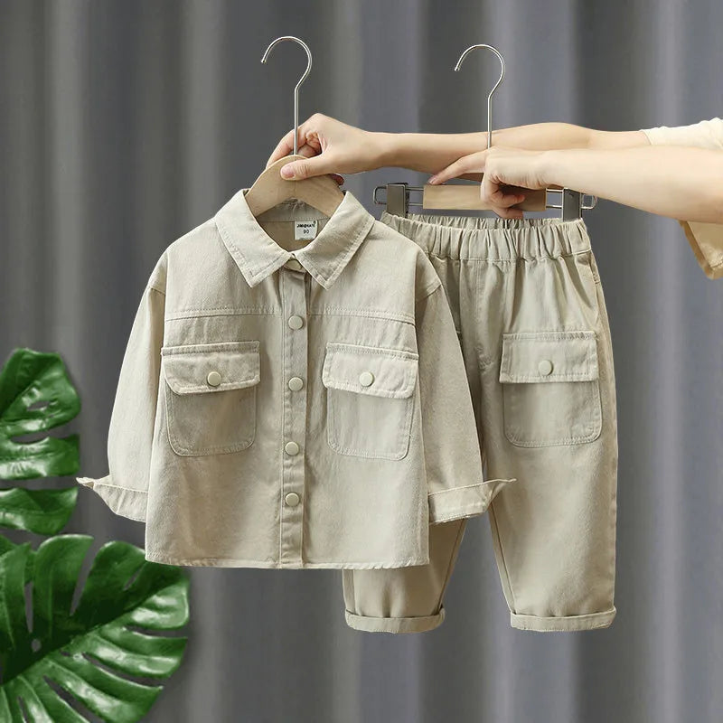 Lente kinderkleding 2-delige set kinderen effen kleur dunne stijl jas + broek jongens meisjes bovenkleding 12M-7T unisex