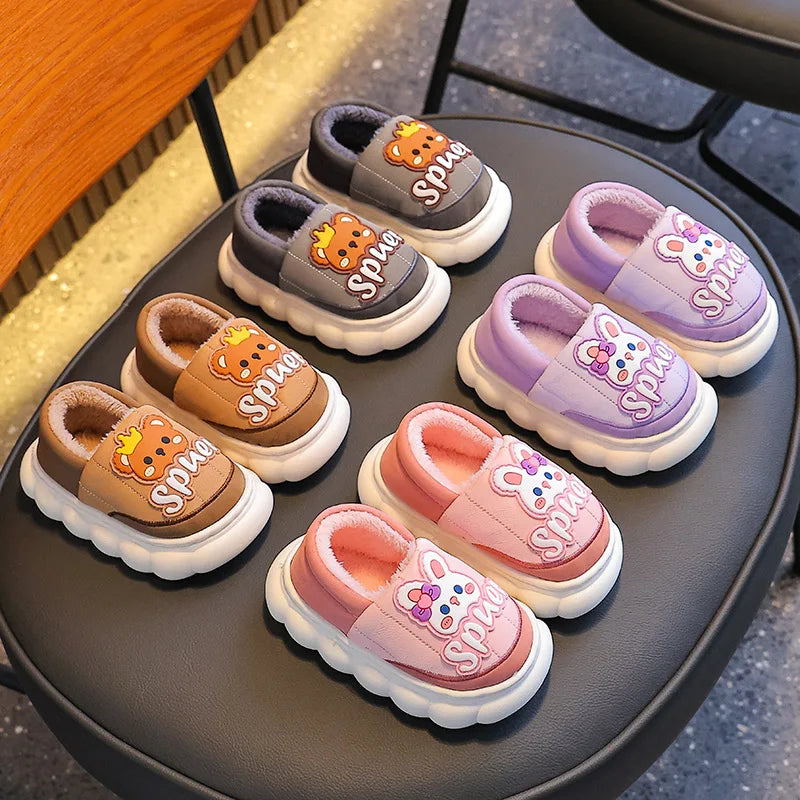 Kids' Slippers House Shoes Cartoon PU Leather Wrapped Heel Winter Shoes Warm Anti-Slip Shoes For Girls Size 24-36