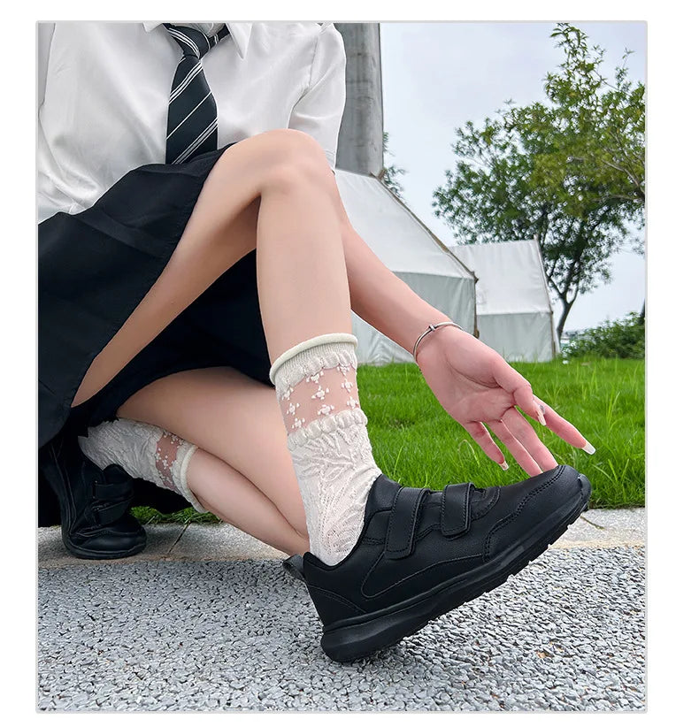 Student Sneakers Unisex White Shoes Magic Buckles Lightweight Couple Shoes for Sports School Dance Running
