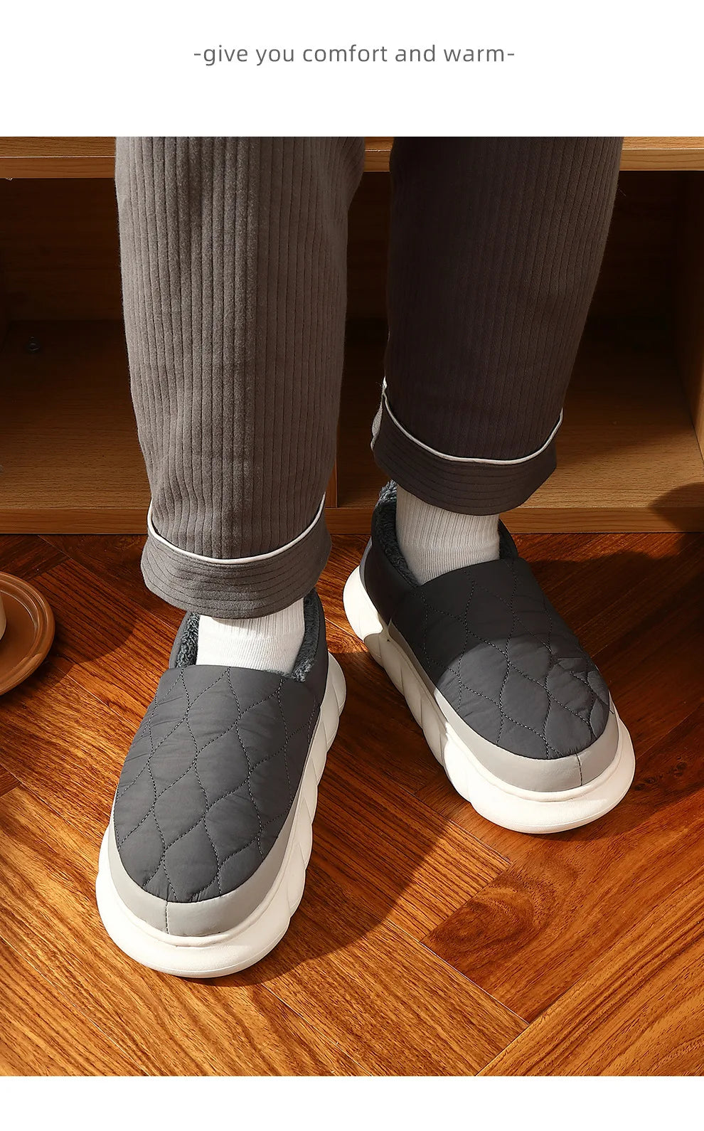 Unisex Plush Winter Slippers Outdoor and Indoor Warm Waterproof Cotton Shoes With Anti-Skid Thick Sole Home Slides For Men & Women