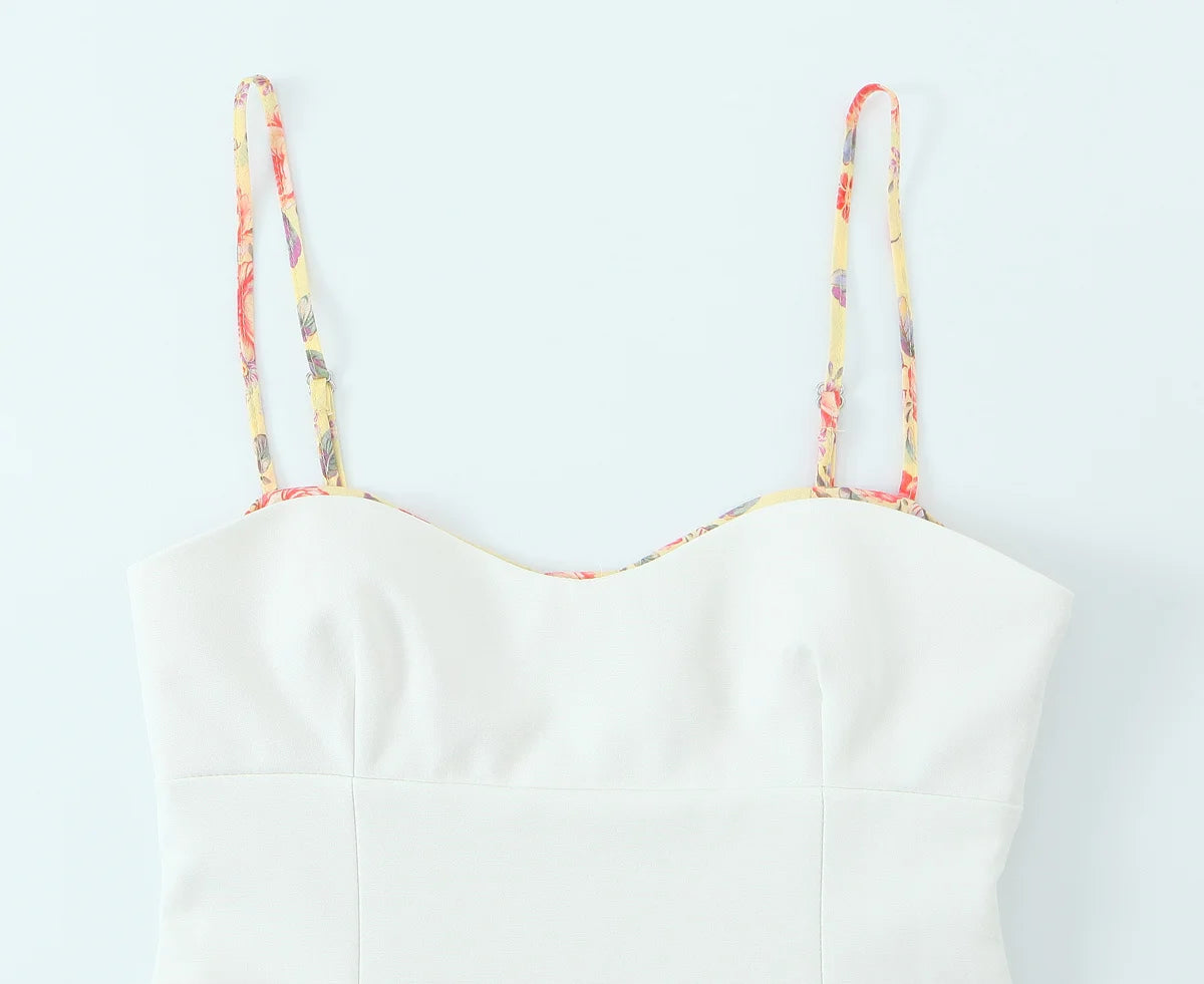 Witte print camisole sexy verstelbare spaghettibandjes chique feest zomer crop top streetwear voor vrouwen korte lengte polyester