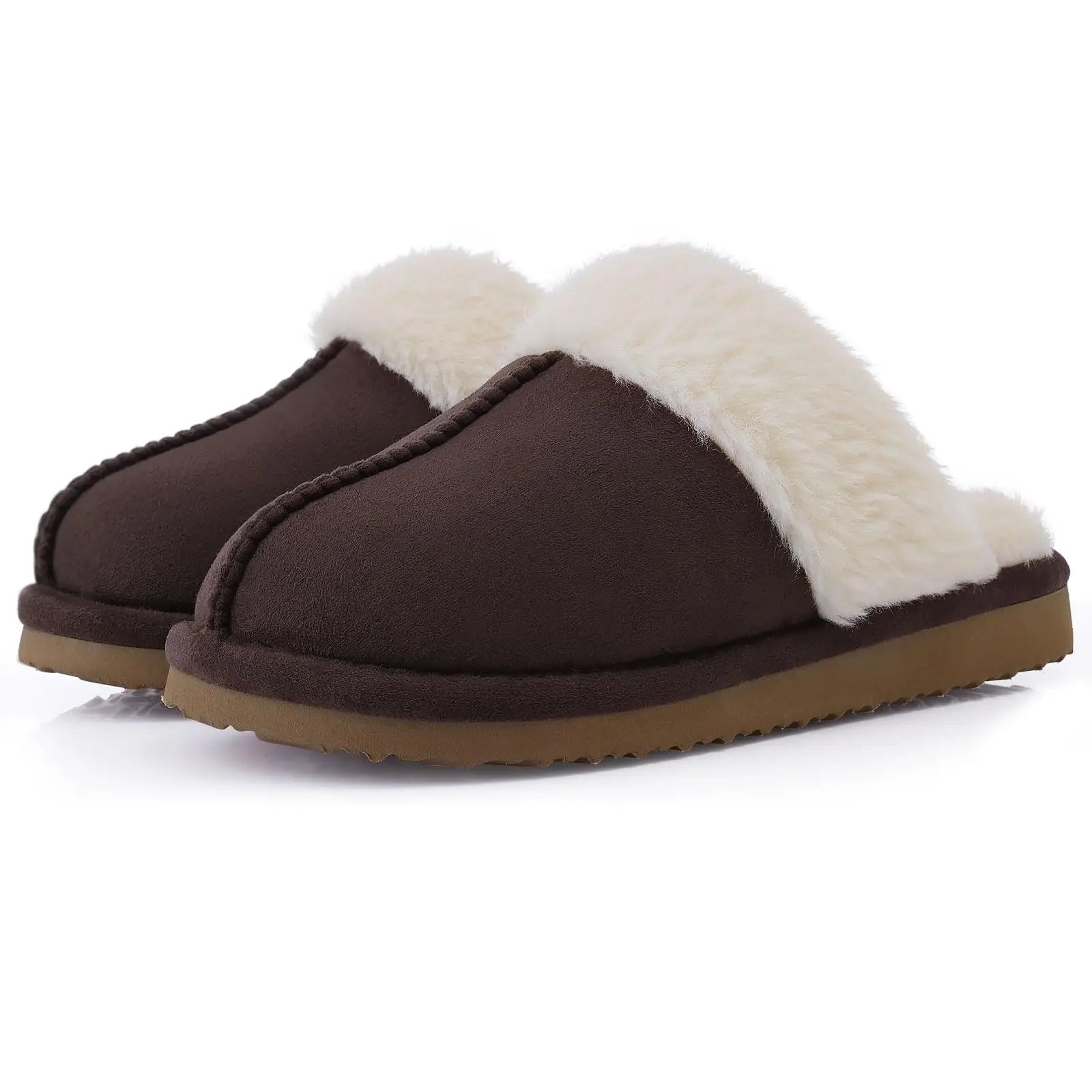 Unisex Fuzzy House Winter Slippers Fashion Fur Collar Suede With Fluffy Memory Foam Indoor Slides Plush Cotton Shoes For Men & Women