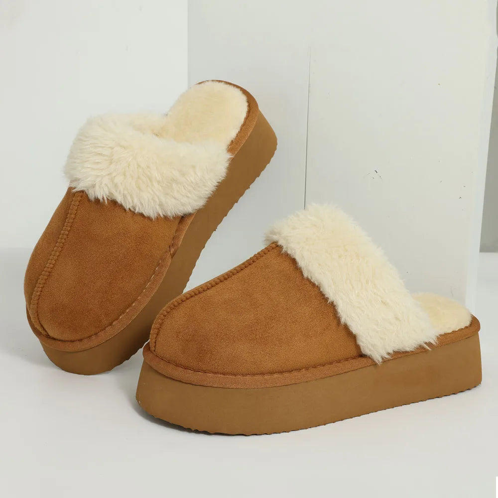Women's Fluffy Plush Winter Shoes With Thick Sole Fuzzy Slides Suitable For Indoor and Outdoor Use With Anti-Slip Platform Fur Slippers