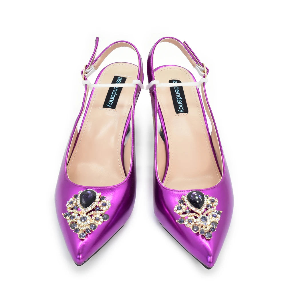 African Matching Shoes and Bags Set Decorated with Rhinestone for Ladies' Party