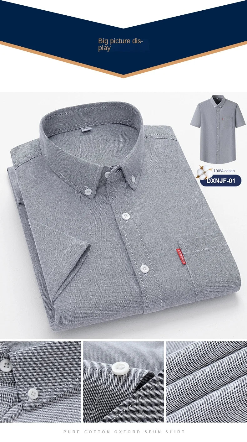 Men's Summer Shirts Short Sleeve 100% Cotton Luxury Oxford White Yellow Red Business Formal Dress Shirt Big Size 5XL