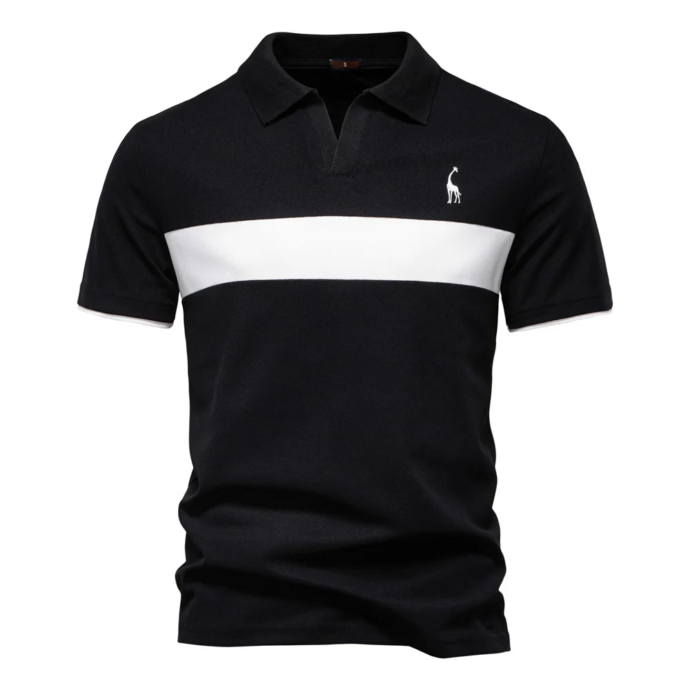 Men's Summer V-Neck Striped Polo Shirt Breathable Slim Fit Polo Shirts for Men Lightweight Casual Athletic Polo