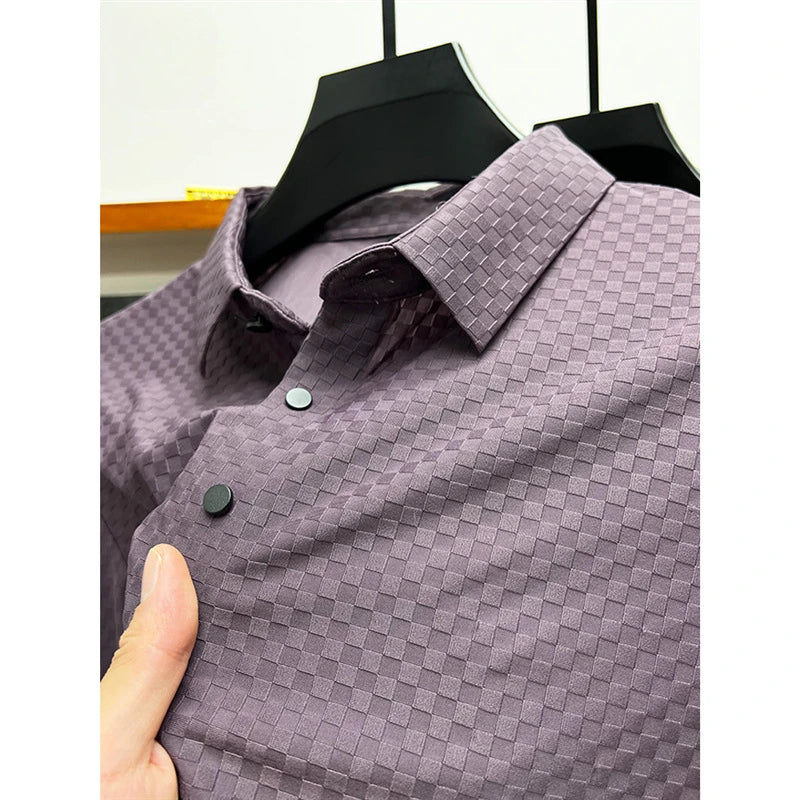 Men's Summer Luxury and Fashionable Casual Waffle Short Sleeve Polo Shirt, Lapel, Ice Silk, and High-End Breathable T-Shirt