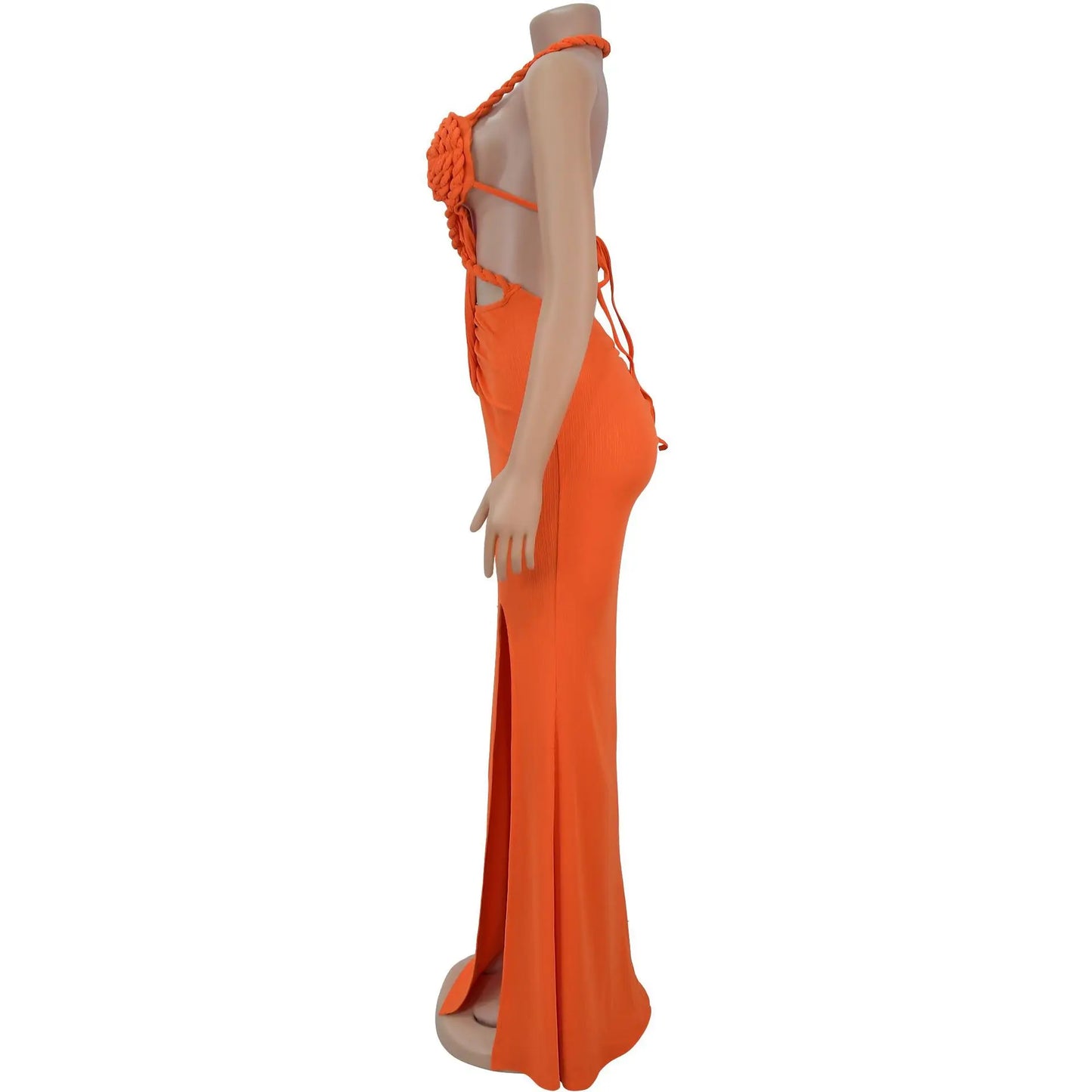 Bohemia Knitted Women Maxi Dress 2025 Summer Halter Lace Up Backless Split Sheath Vestidos Beach Vacation Robe