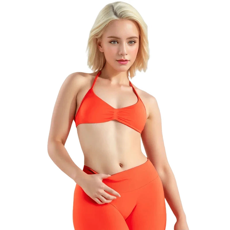 HISTELLO Women’s High Support Strappy Sports Bra – Seamless Push Up Gym & Yoga Workout Tank Top
