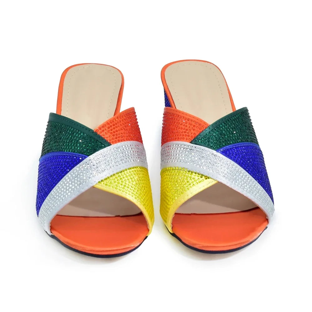 African Women Wedding Shoes Bride Shoes Luxury Elegant Low Heels Rhinestone Lady Slippers Sandals Nigerian Pumps