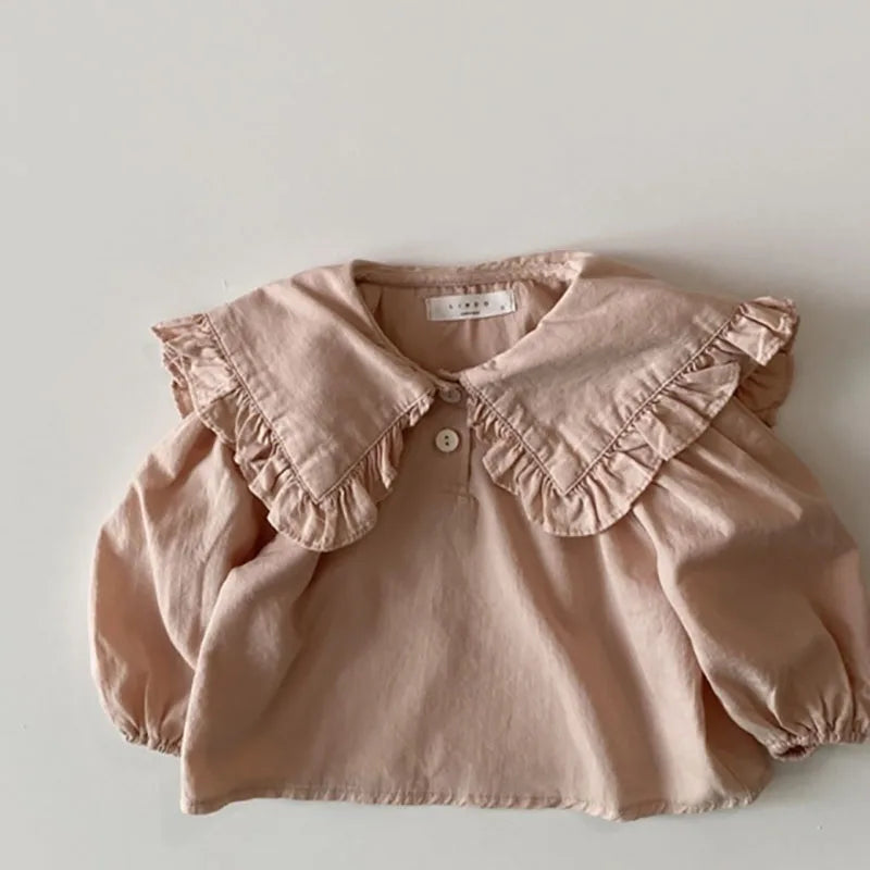 Spring Toddler Baby Girl's Shirt Clothing Casual Big Collar Sweet Lapel Long Sleeve Tops Blouse for Children 6M-24M Girls