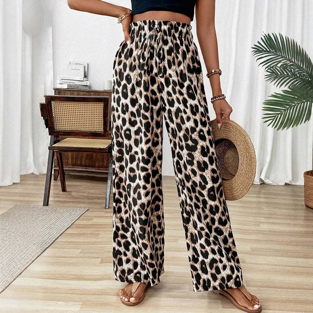 Pants Summer Fashion Leopard Print High Waist Full Length Straight Casual Pants For Women