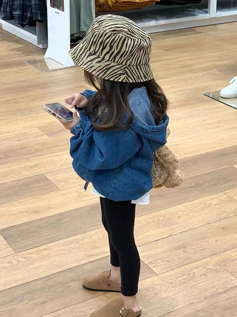 2025 Nieuwe lente kinderjas denim blauwe jas voor kinderen jongens meisjes casual stijl hoodie outfit 7-12 jaar unisex
