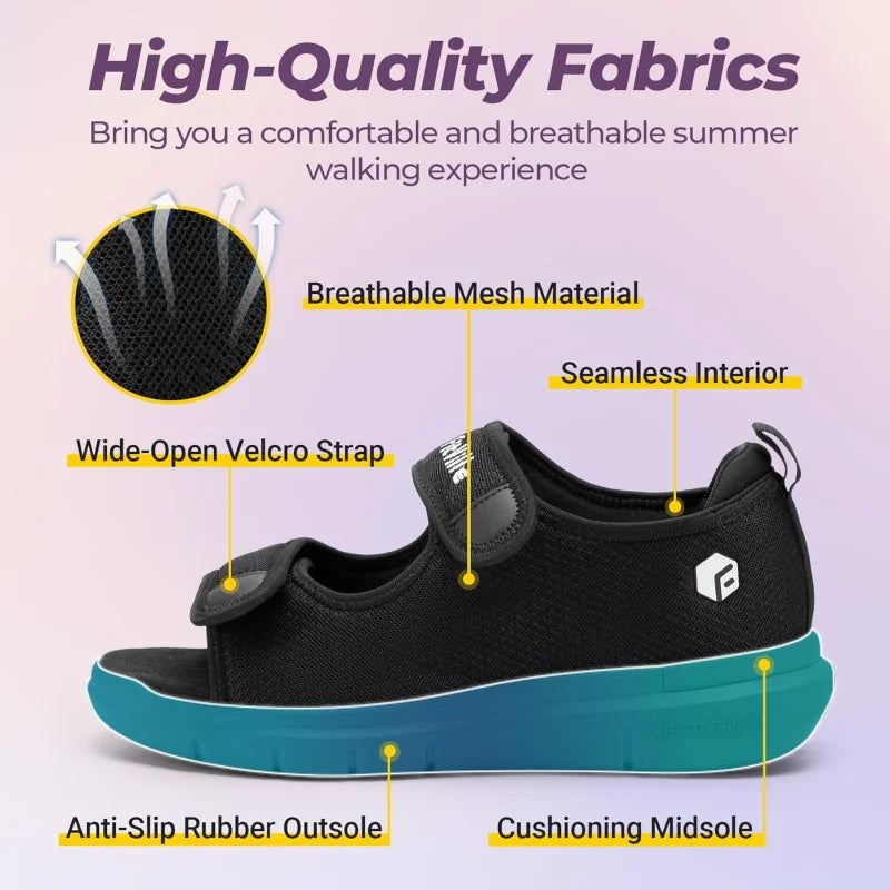 Women's Diabetic Wide Sandals With Arch Support Adjustable Straps Lightweight Casual Ladies Flat Shoes