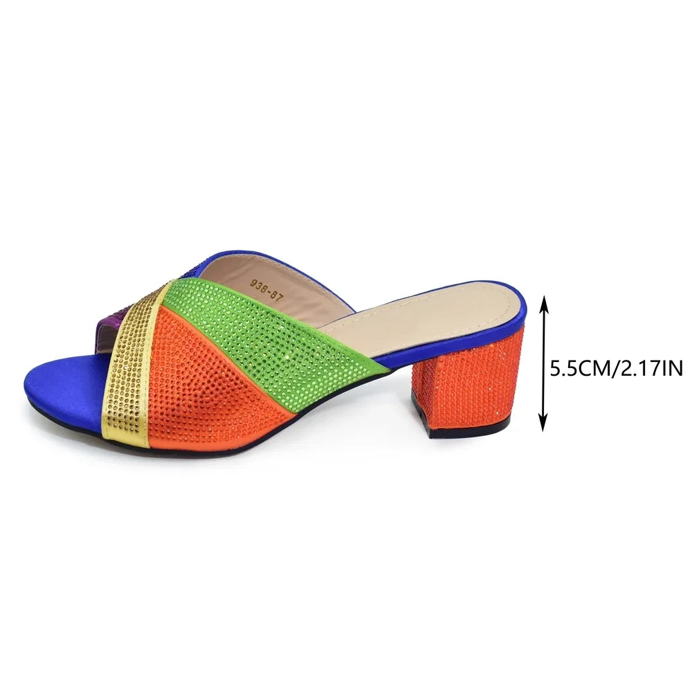 Luxury Rhinestone Lady Slippers Sandals Nigerian Elegant Low Heels Women Pumps Italy Design Wedding Shoes Bride