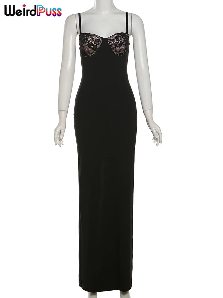 Sexy Camis Dress Women Skinny Patchwork Chest Summer Elegant Skinny Elastic Stretch Maxi Bodycon Clubwear Vestidos