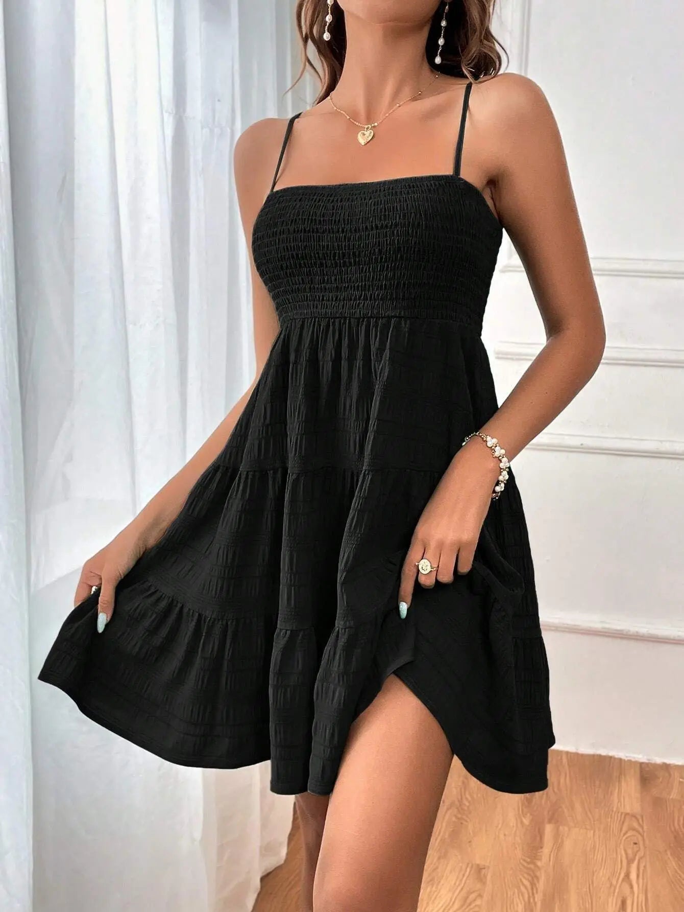 Green Tie Straps Mini Dress For Women Sexy Sleeveless Tiered Hem Holiday Beach A-line Dress 2024 Summer Female Sundress