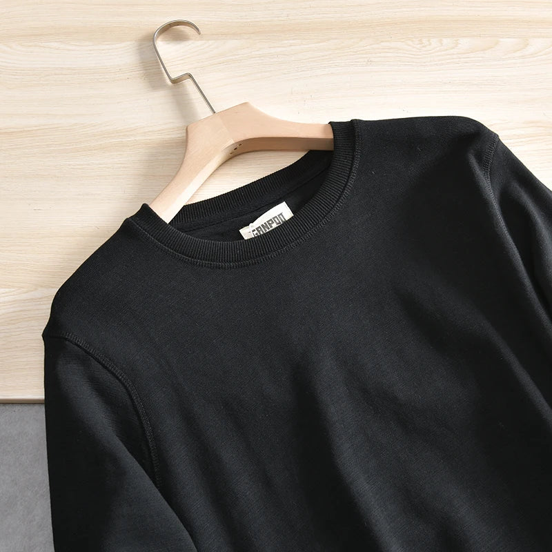 Spring New American Retro Long Sleeve O-neck Solid Color Sweatshirts Men's Simple 100% Cotton Washed Pullover Casual Sportwear