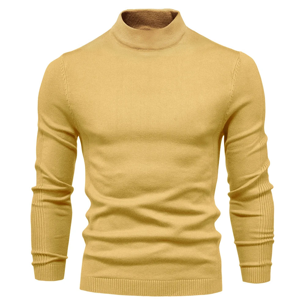 Men's Soft Mid Neck Pullover Casual Solid Colour Winter Warm Men's Sweater High Quality Pullover For Men