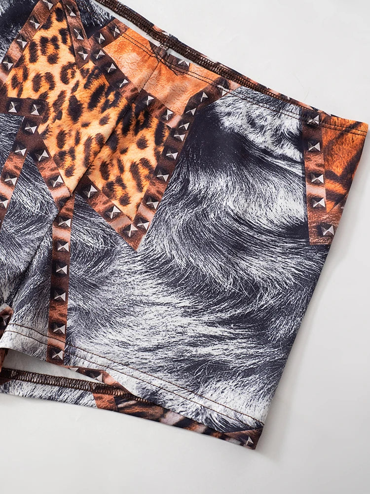 Colourful Print 2 Piece Set Women Casual O-Neck Tank Tops + Skinny Shorts Matching Hottie Sexy Sporty Activity Tracksuit