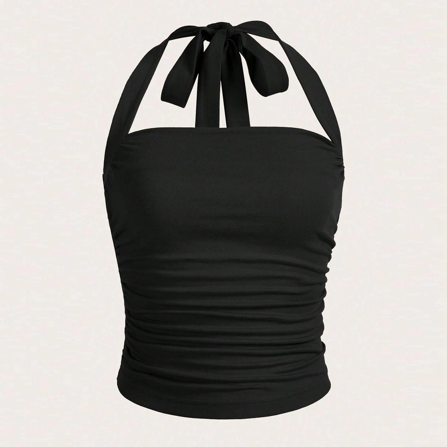 Tanks Summer Korean Fashion Solid Colour Folds Sleeveless Halter Neck Skinny Fit Streetwear Tanks for Women