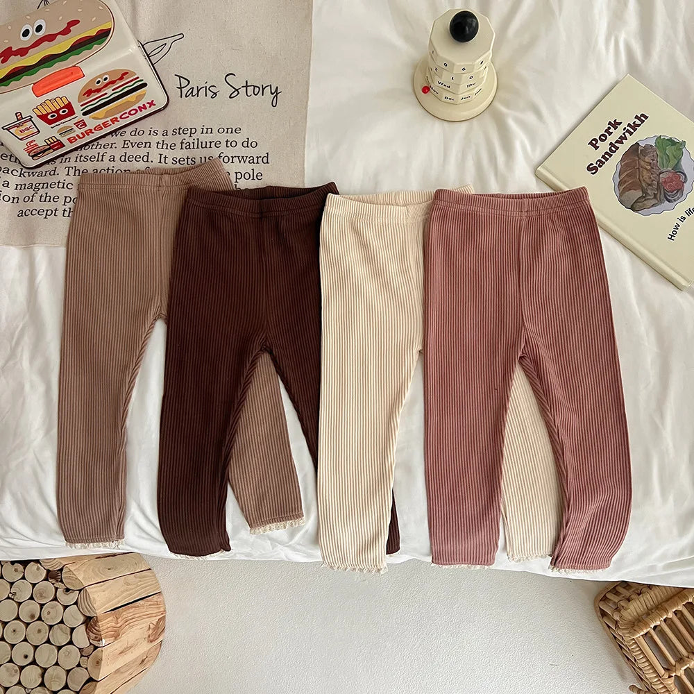 Skinny, elastische peuterlegging met kant en kant, basic bovenkledingbroek voor kinderen van 0-3 jaar