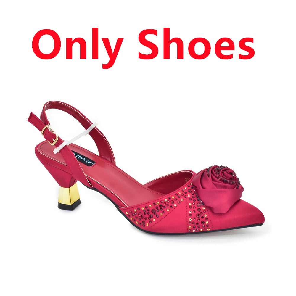 2025 Italian Design African Women's High Heels Pointed Toe Sandals Party Wedding Party Shoes and Bags Set for Wedding