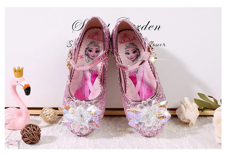 Fashion Elsa Princess Girl Shoes Frozen Cartoon Dress Shoes For Girls Fashion Party Shoes With High Heels Christmas Gifts