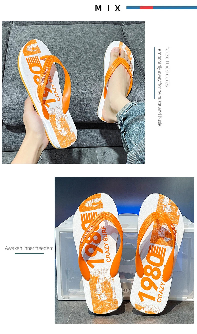 Outdoor Men Beach Flip Flops Sandals Summer Seaside Male Travel Water Slippers Yellow Orange Adult Sandals Slides