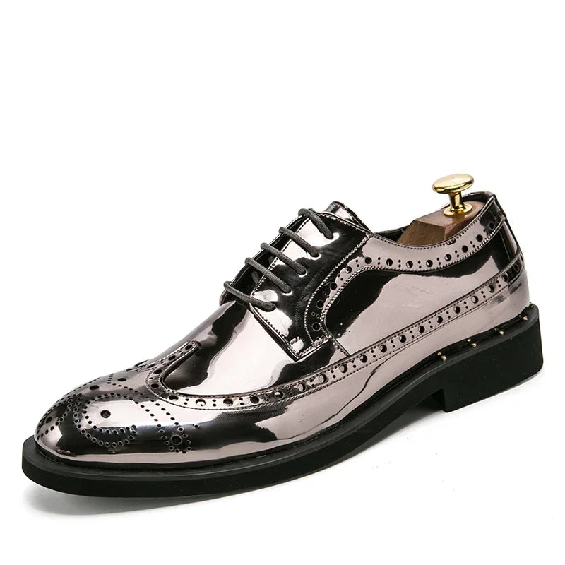 Fashionable Mens Silver Brogue Shoes New Cool Male Formal Evening Shoes Large Size 38-46 Wedding Dress Shoes for Men