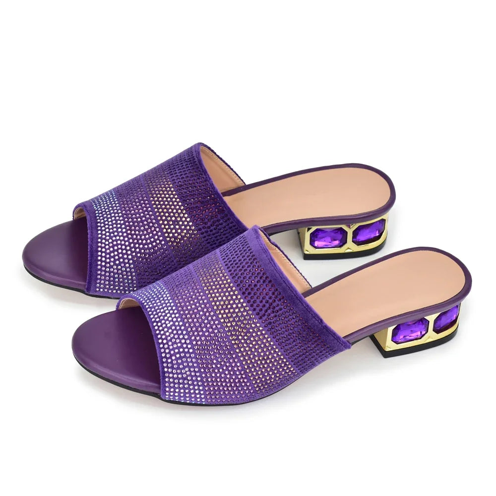 Women's Luxury Rhinestone Crystal Pumps 2024 New Fashion Slippers Sandals Party Low Heels Elegant Italian Women Shoes