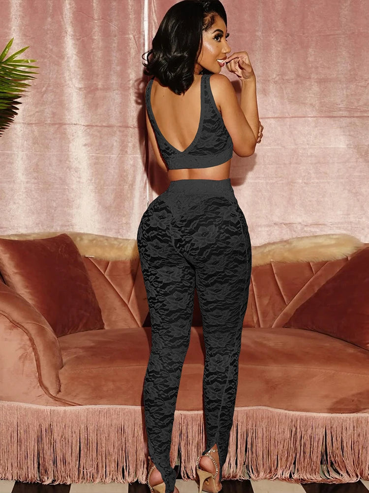 Jacquard Sexy 2 Piece Set Women Thin Summer Coquette Wide Belt Tank Tops + Leggings Stretch Activity Matching Clubwear