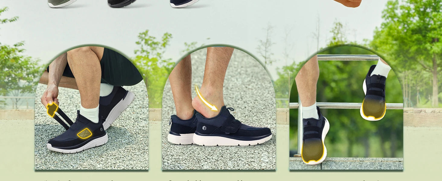 Heren sportschoenen, brede 2e, handsfree wandelschoenen, outdoor fitness, hardlopen, lichtgewicht, ademend, met boogondersteuning