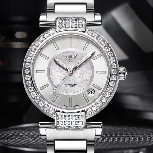 Yelang V1026 Women's Mechanical Watch – NH35 Japan Movement, 10 BAR Waterproof, Luxury Stainless Steel Wristwatch with Watch Ring – Reloj Mujer