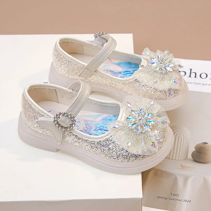 Disney Children High Heel Princess Elsa Party LED Light Shoes Summer Girls Sandals Baby Girls Crystal Blue Pink Shoes 23-34