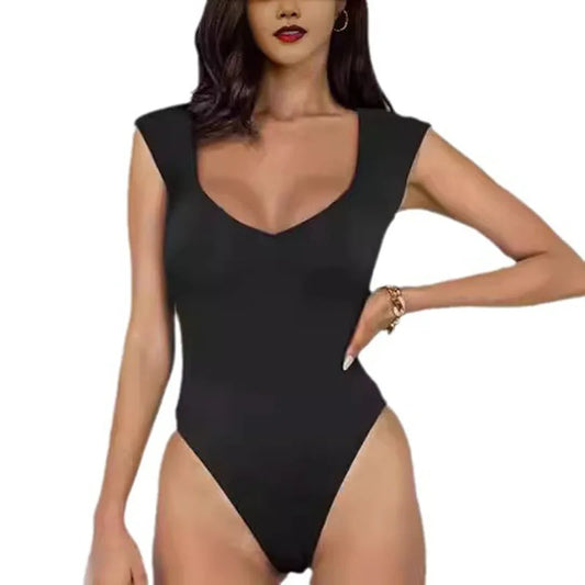 Black White Bodysuit Women Sporty Casual Sleeveless V-Neck Yoga Gym Jumpsuit Female Summer Slimming Shapewear Beach Playsuit