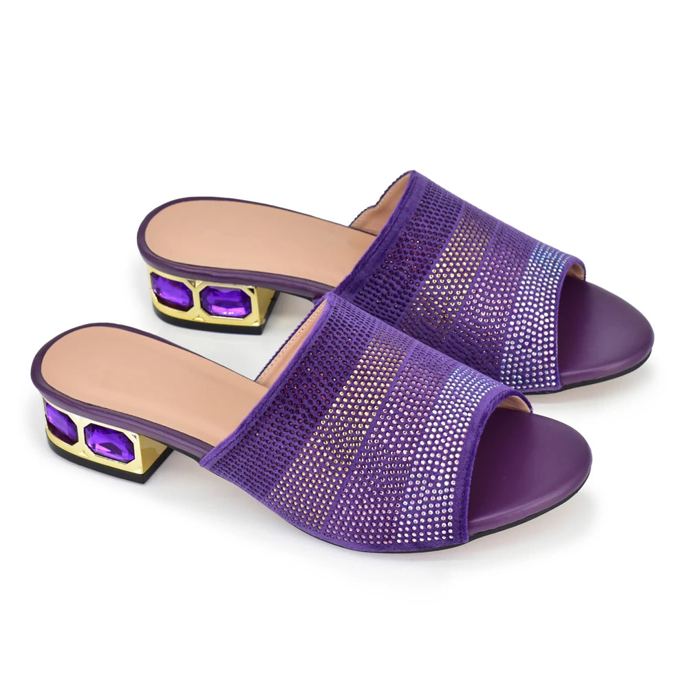 Women's Luxury Rhinestone Crystal Pumps 2024 New Fashion Slippers Sandals Party Low Heels Elegant Italian Women Shoes