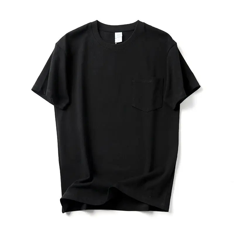 2025 Zomer Nieuw Japans Retro Korte Mouw O-hals Effen Kleur T-shirt Heren Zwaargewicht 100% Katoen Gewassen Casual Zak Tops