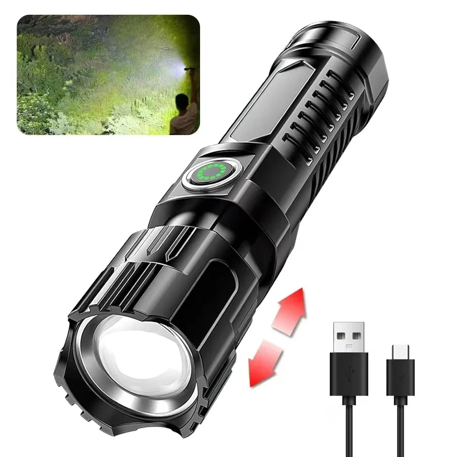 Super Bright Zoom Flash Flashlight,3 Lighting Modes,Rechargeable Portable LED Torch,Ideal for Outdoor,Camping,Fishing,Emergency