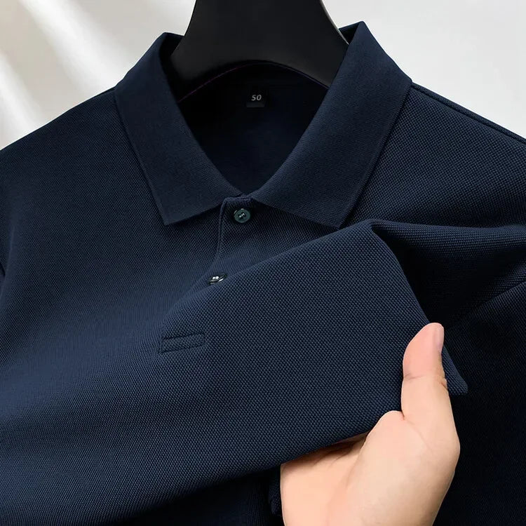 Men's 100% Cotton Polo Shirt, Four Seasons Universal Leisure Long Sleeve, Breathable Lapels T-shirt, Perfect and Durable for Golf Sports