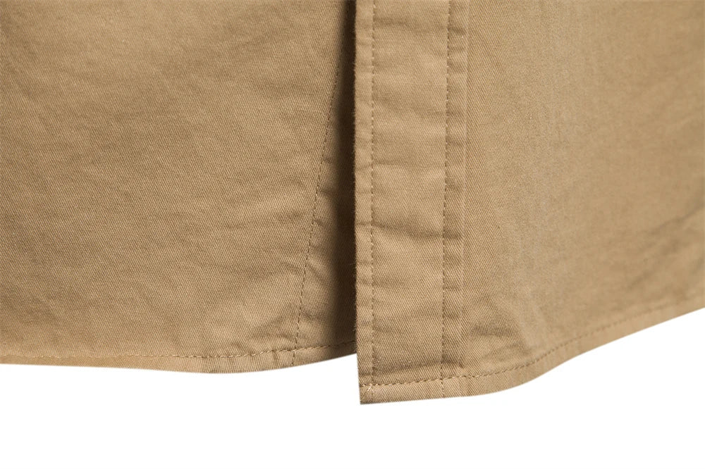 Men's Autumn Military Style 100% Cotton Pocket Shirt Solid Colour Slim Casual Long Sleeve Male Shirt For Men