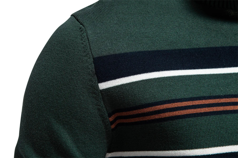 Men's Mock Neck Cotton Pullover Knit Sweaters Casual Business Strip Ribbed Turtleneck Sweaters for Men