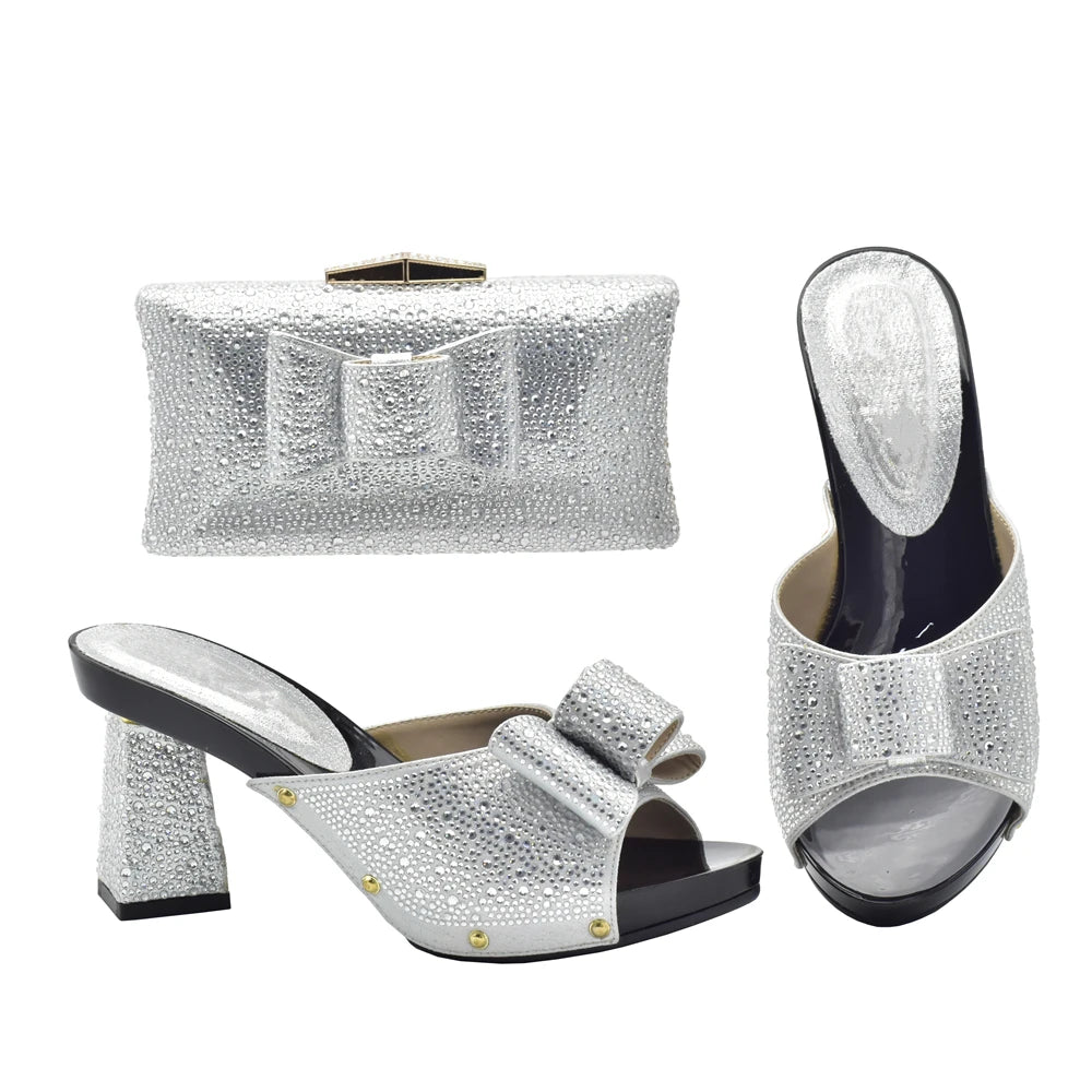 Italian Shoes with Matching Bag for Wedding Shoe and Bag Set for Nigeria Party Italy African Women Party Pumps with Rhinestone