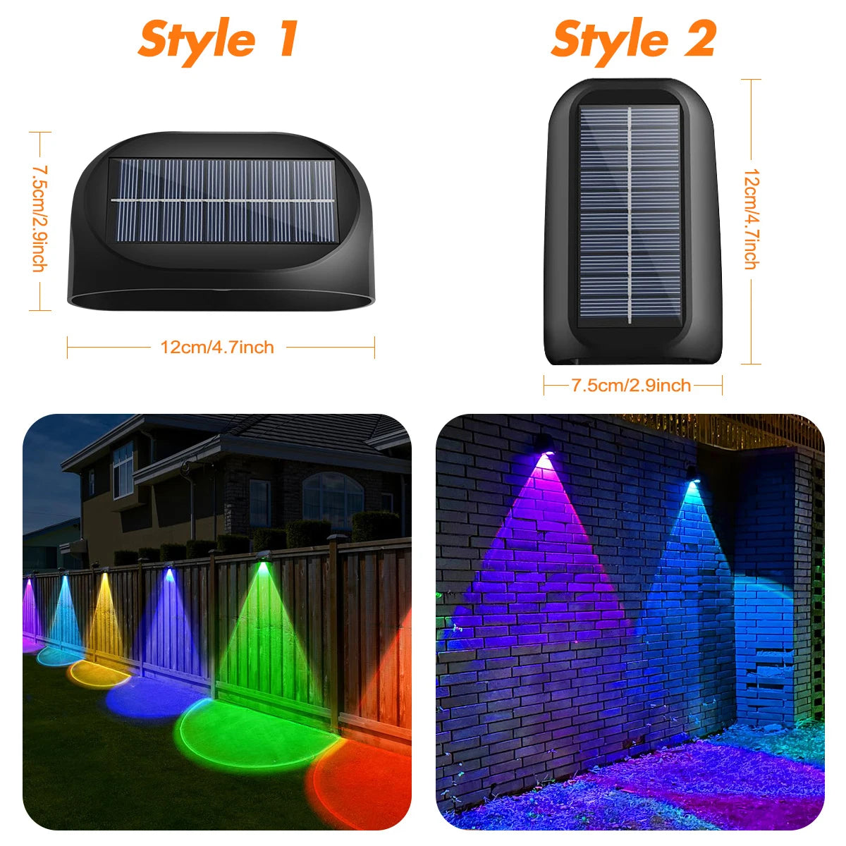 Solar Fence Lights Outdoor Waterproof Solar Deck Lights with Warm White RGB LED Spot Lens Decorative Solar Powered Wall Lights