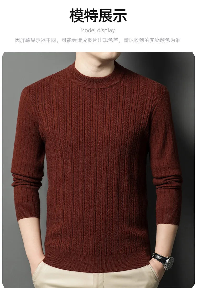 Men's Autumn and Winter Warm Turtleneck O-Neck Sweater, Thickened Slim-Fit Bottoming Shirt, Fine knitted Sweater Sizes M-4XL